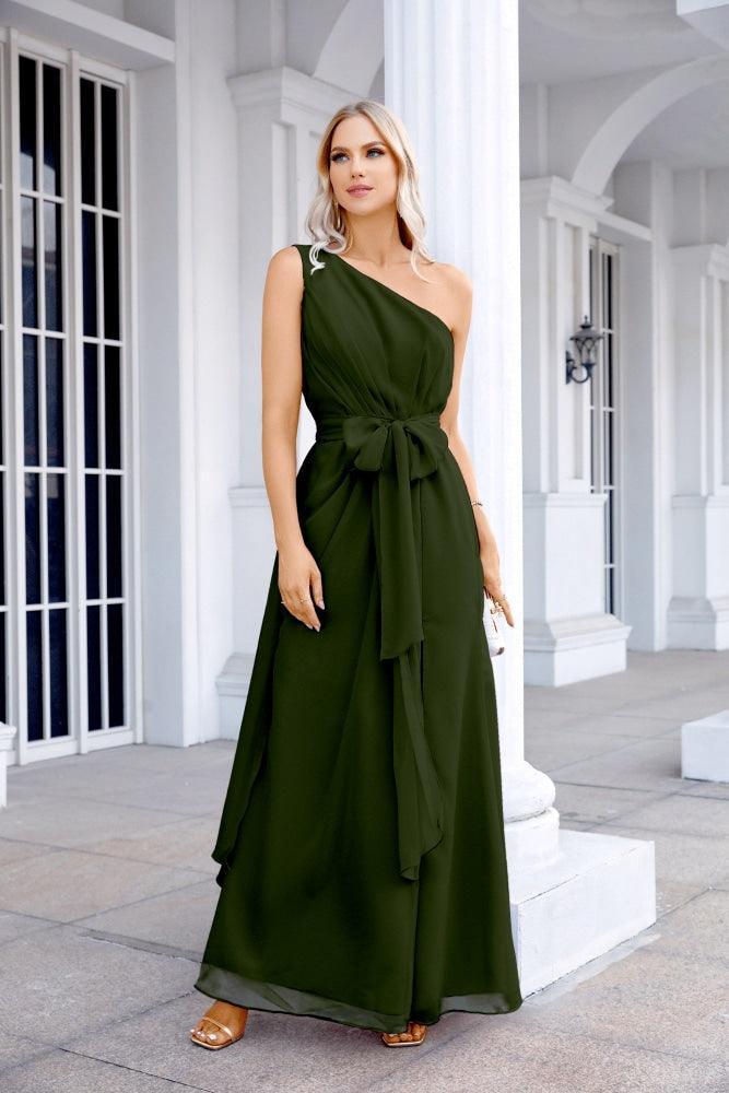 Ladies Chiffon One Shoulder Bridesmaid Evening Dress Wedding Party Evening Dress 28133-numbersea
