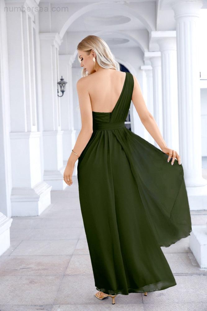 Ladies Chiffon One Shoulder Bridesmaid Evening Dress Wedding Party Evening Dress 28133-numbersea