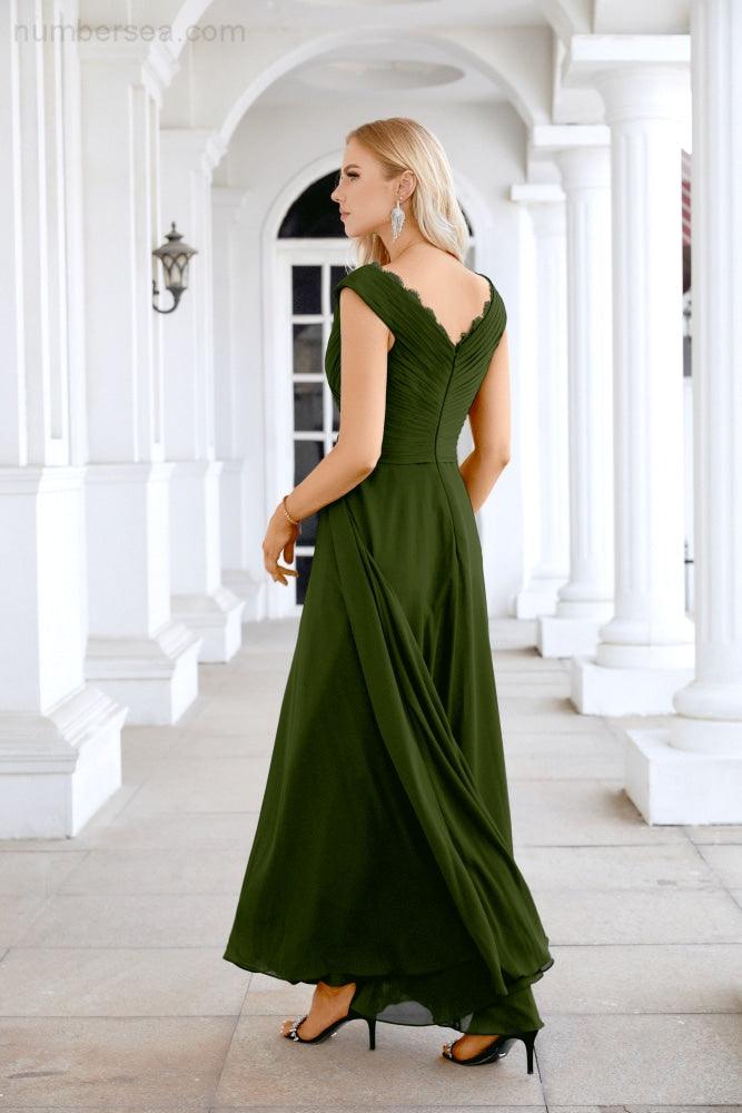 Ladies Chiffon V Neck Sleeveless Floor Length Bridesmaid Evening Dress Wedding Party Evening Dress 28126-numbersea