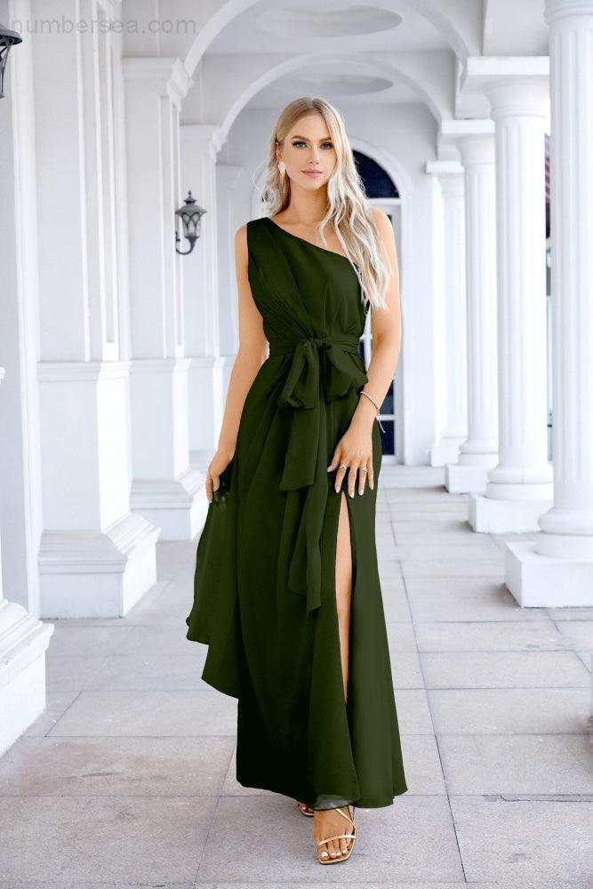 Ladies Chiffon One Shoulder Bridesmaid Evening Dress Wedding Party Evening Dress 28133-numbersea