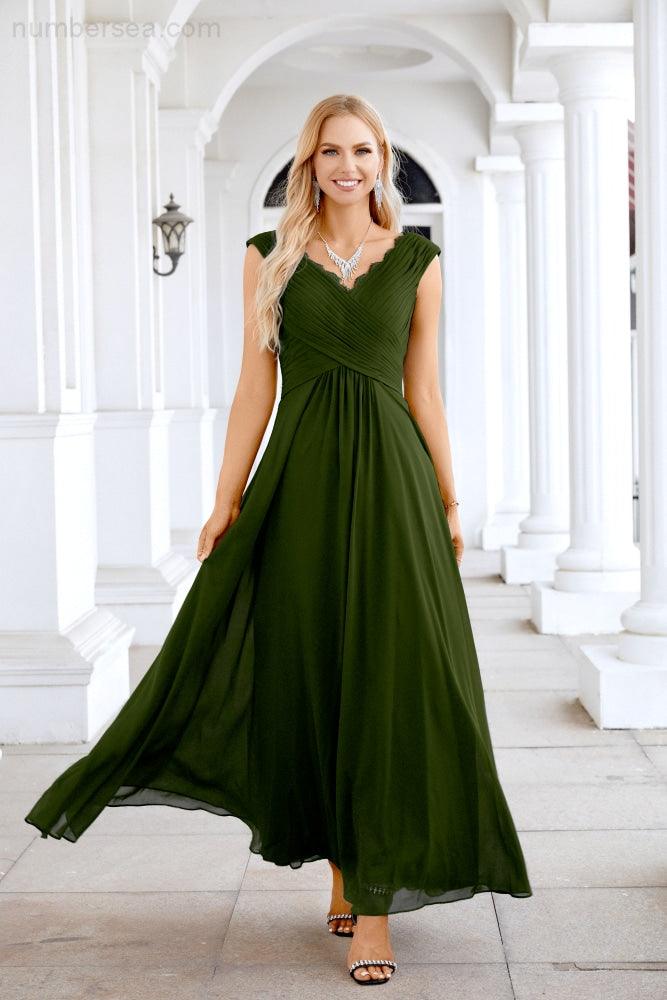 Ladies Chiffon V Neck Sleeveless Floor Length Bridesmaid Evening Dress Wedding Party Evening Dress 28126-numbersea