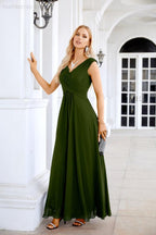 Ladies Chiffon V Neck Sleeveless Floor Length Bridesmaid Evening Dress Wedding Party Evening Dress 28126-numbersea