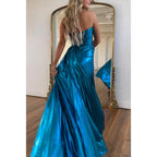 Vestido de noche para fiesta de graduación, sin mangas, corte A y abertura lateral con escote en forma de corazón 