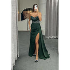 Sheath/Column Sweetheart Satin Beaded Split Prom Evening Formal Dress