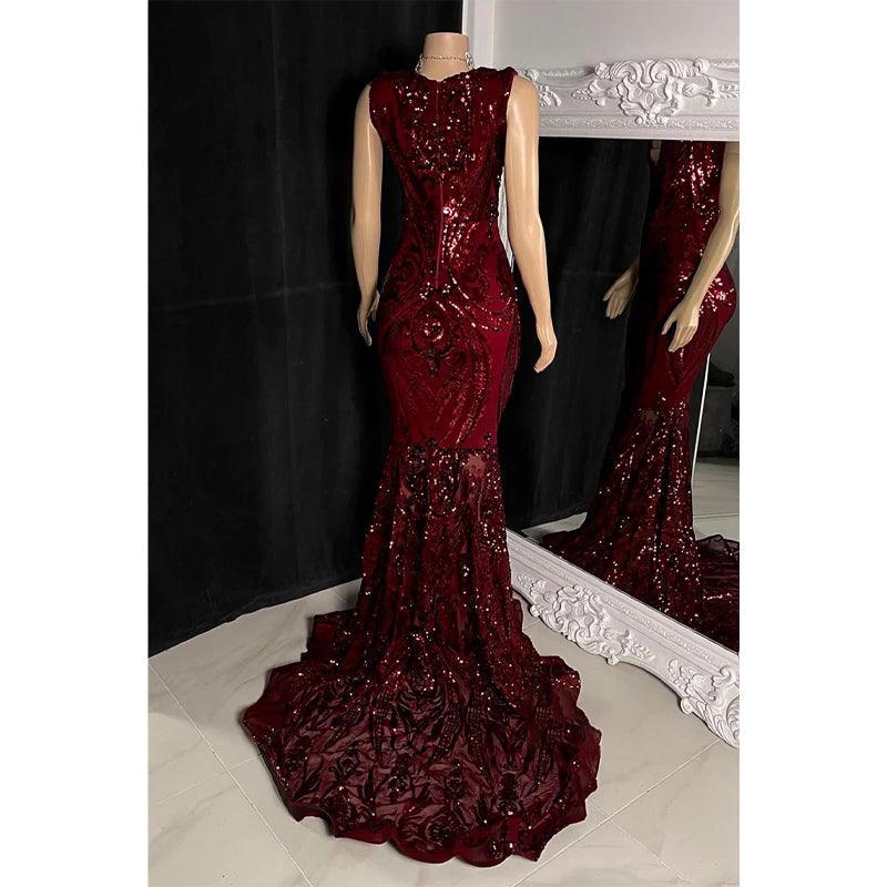 Sexy V-neck Sequins Appliques Mermaid Prom Dress Black Girl for Slay