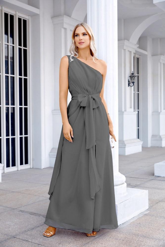 Ladies Chiffon One Shoulder Bridesmaid Evening Dress Wedding Party Evening Dress 28133-numbersea