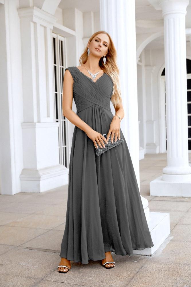 Ladies Chiffon V Neck Sleeveless Floor Length Bridesmaid Evening Dress Wedding Party Evening Dress 28126-numbersea