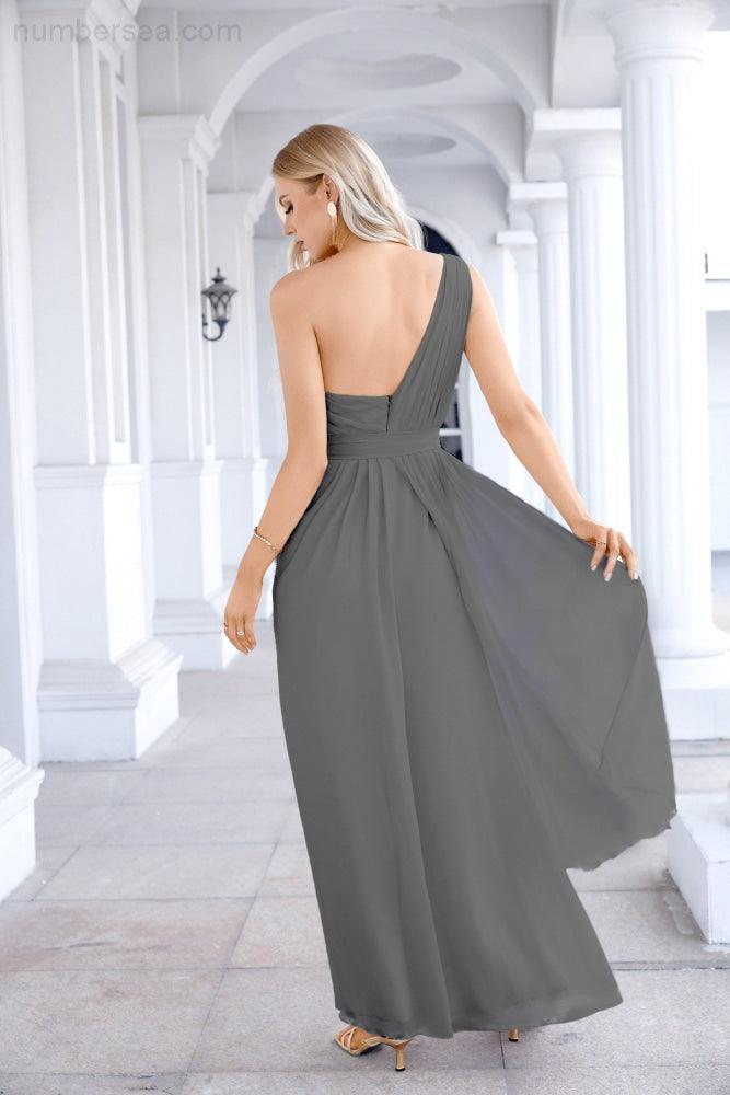 Ladies Chiffon One Shoulder Bridesmaid Evening Dress Wedding Party Evening Dress 28133-numbersea