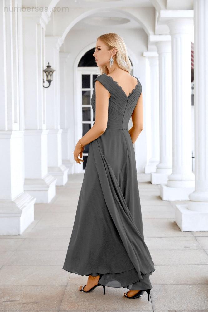 Ladies Chiffon V Neck Sleeveless Floor Length Bridesmaid Evening Dress Wedding Party Evening Dress 28126-numbersea