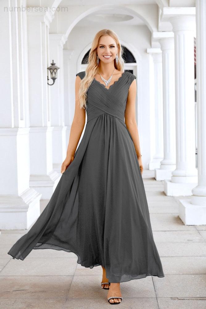 Ladies Chiffon V Neck Sleeveless Floor Length Bridesmaid Evening Dress Wedding Party Evening Dress 28126-numbersea