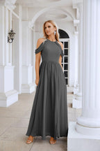Ladies Chiffon Off Shoulder Swing Sleeve Front Slit Bridesmaid Evening Dress Wedding Party Evening Dress 28117-numbersea