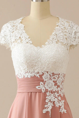 Mother of Bride Dress V Neck Appliques Short Sleeves