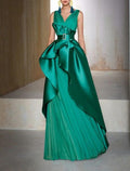Kleid Elegantes formelles Hochzeitsgast-Abendkleid in Bodenlänge, ärmellos, V-Ausschnitt, Chiffon mit Gürtel und Rüschen