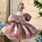 Vestido de fiesta de primer cumpleaños para niña, de jacquard, hasta la rodilla 