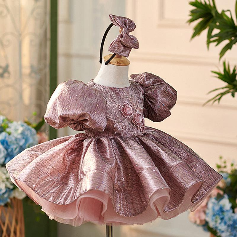 Vestido de fiesta de primer cumpleaños para niña, de jacquard, hasta la rodilla 