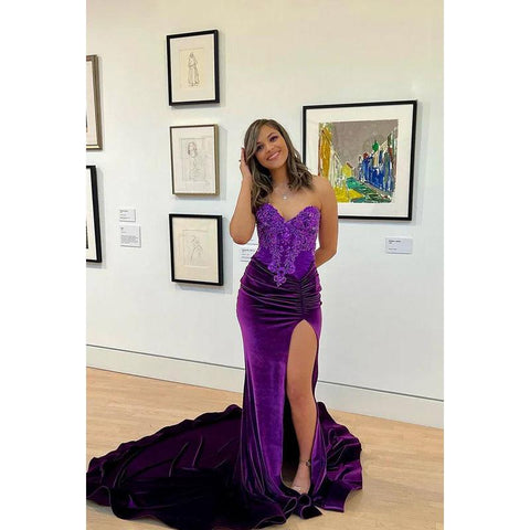 Trumpet/Mermaid Ornate V-Neck Sleeveless Side Slit Applique Evening Prom Dress