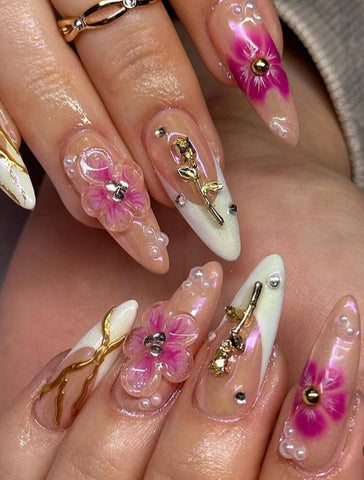 Garden of Gold  Handmade gel false nails press on nails