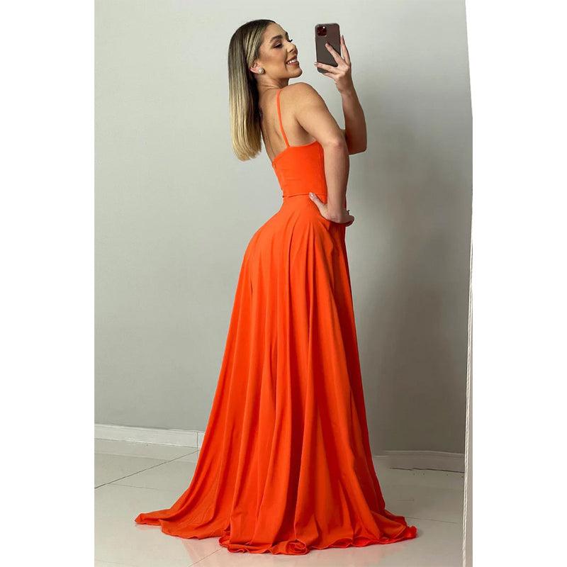 Spaghettiträger Herzausschnitt Langes Brautjungfernkleid Abendkleid 