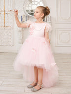 Vestido de princesa sin mangas de tul para niña de las flores con cuentas y lazo de plumas (010224704) 