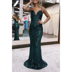 Vestido de fiesta de graduación con escote en V, tirantes finos y apliques 