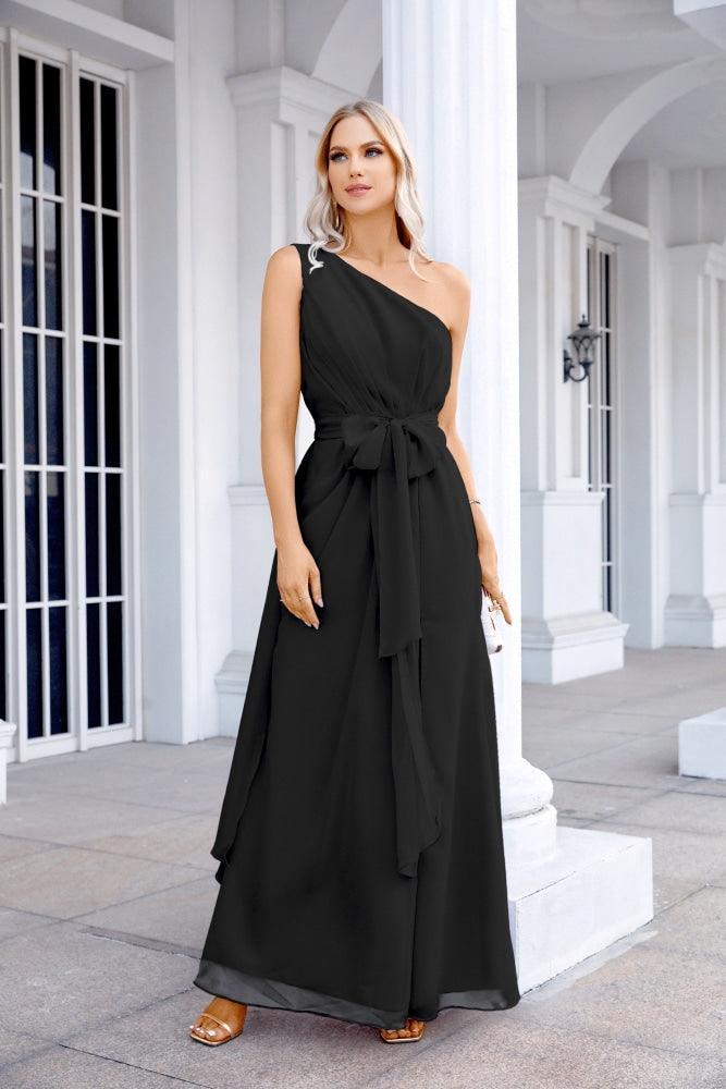 Ladies Chiffon One Shoulder Bridesmaid Evening Dress Wedding Party Evening Dress 28133-numbersea
