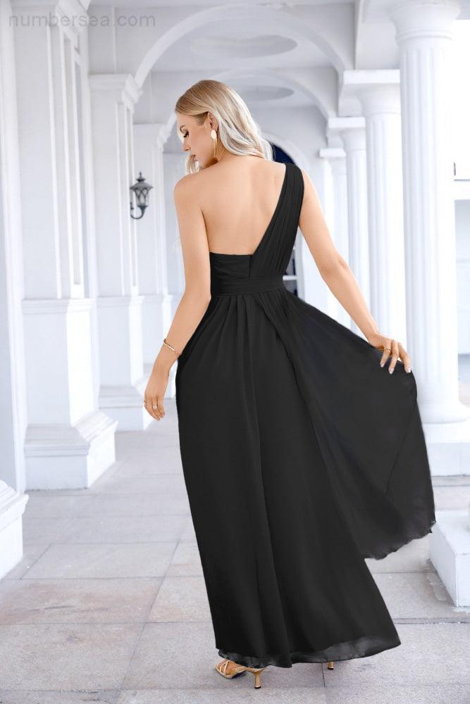 Ladies Chiffon One Shoulder Bridesmaid Evening Dress Wedding Party Evening Dress 28133-numbersea