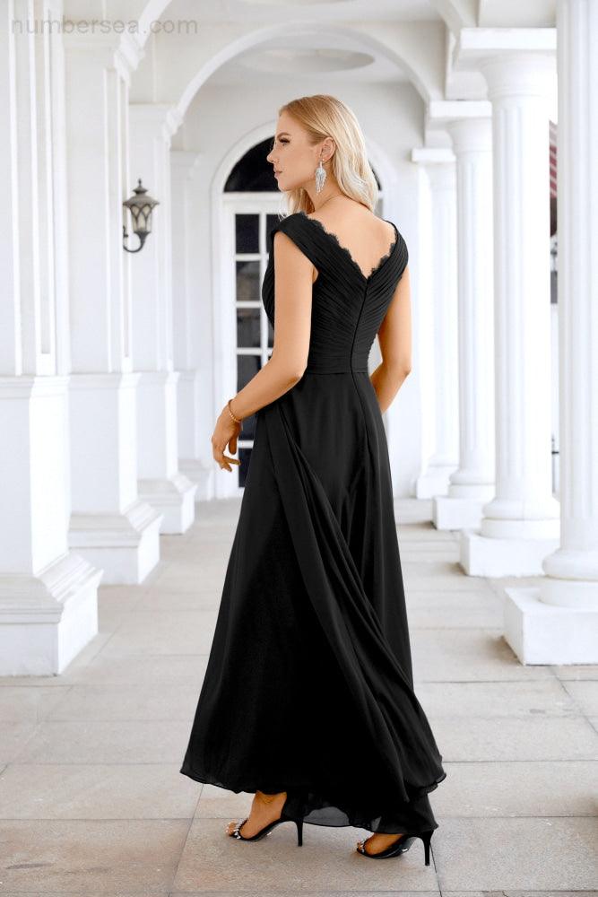 Ladies Chiffon V Neck Sleeveless Floor Length Bridesmaid Evening Dress Wedding Party Evening Dress 28126-numbersea