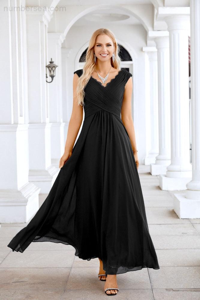 Ladies Chiffon V Neck Sleeveless Floor Length Bridesmaid Evening Dress Wedding Party Evening Dress 28126-numbersea