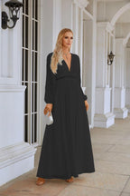 Ladies V Neck Chiffon Long Sleeve Front Slit Bridesmaid Evening Dress Wedding Party Shopping Evening Dress 28109-numbersea