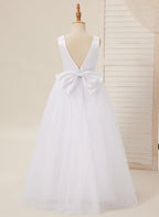 Elegante vestido de princesa de satén y tul para niña de las flores 
