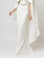 Vestido de noche elegante de sirena, formal, para invitados a bodas, largo hasta el suelo, sin mangas, cuello joya, capas de gasa elástica con apliques