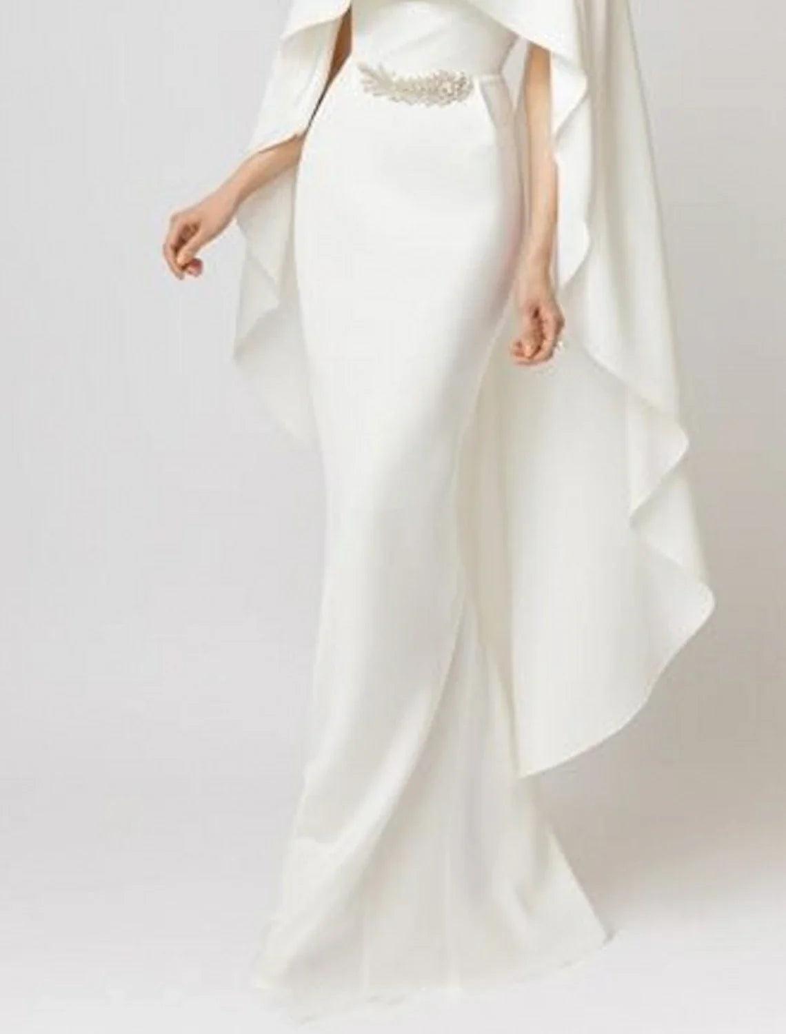 Vestido de noche elegante de sirena, formal, para invitados a bodas, largo hasta el suelo, sin mangas, cuello joya, capas de gasa elástica con apliques