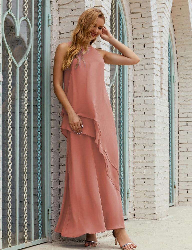 Chiffon Long Plus Size Mother Of Bride Dresses Formal Bridesmaid Prom Gown 28019 Silver Pink