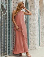 Chiffon Long Plus Size Mother Of Bride Dresses Formal Bridesmaid Prom Gown 28019 Silver Pink