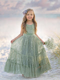 Bodenlanges grünes Spitzenkleid (2003227904) 