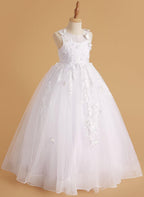 Vestido de princesa rosa para niña con apliques de encaje 