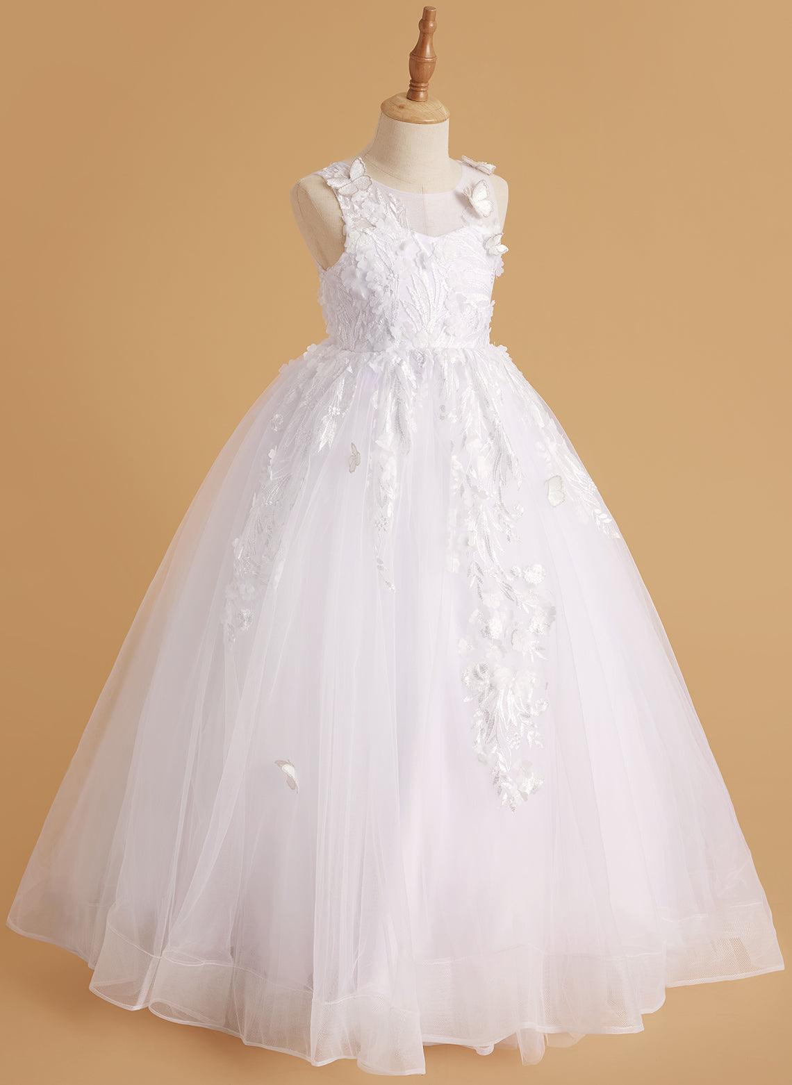 Vestido de princesa rosa para niña con apliques de encaje 