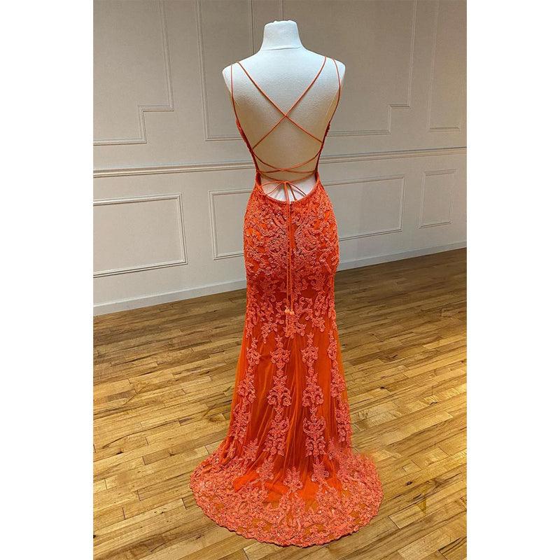 Vestido de fiesta de sirena con escote en V pronunciado y apliques 