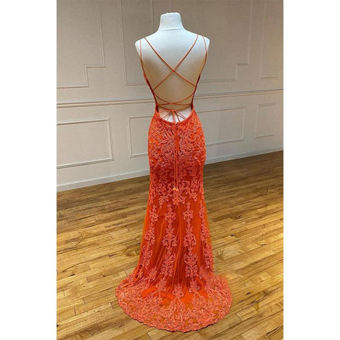 Plunging V-neck Appliques Mermaid Prom Dress