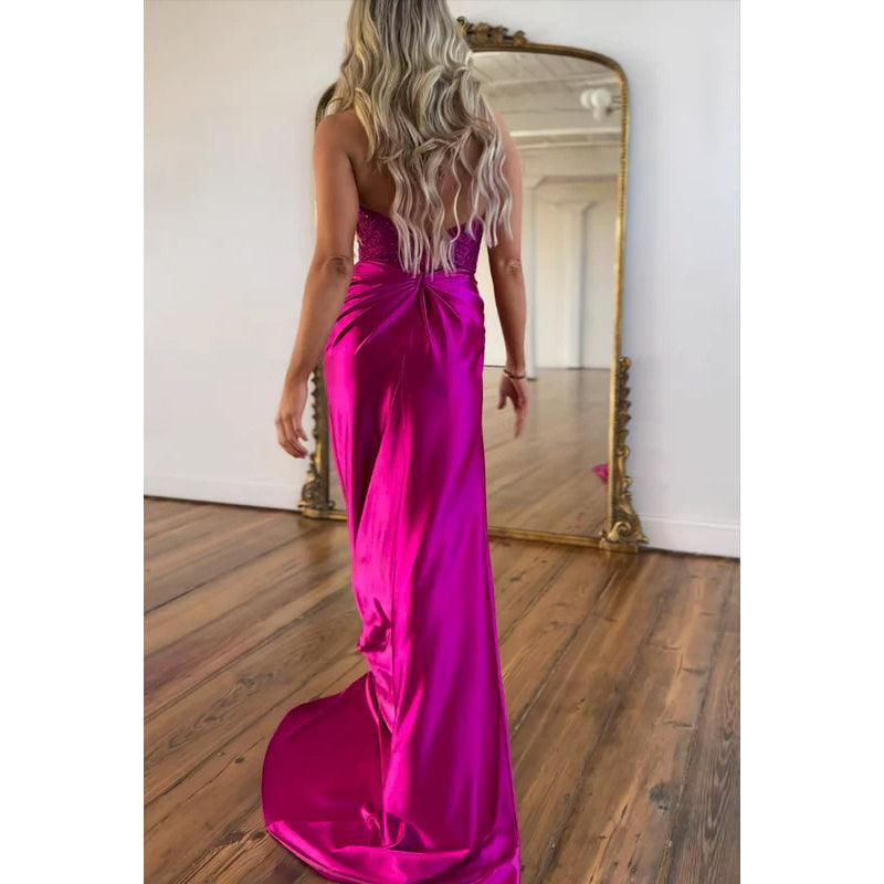 Vestido de fiesta de graduación con escote en V, sin mangas, fruncido, estilo tubo/columna, halter, abertura lateral