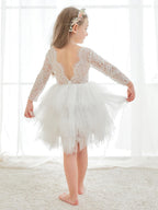 Vestido blanco de tul con encaje hasta la rodilla (2003227580) 