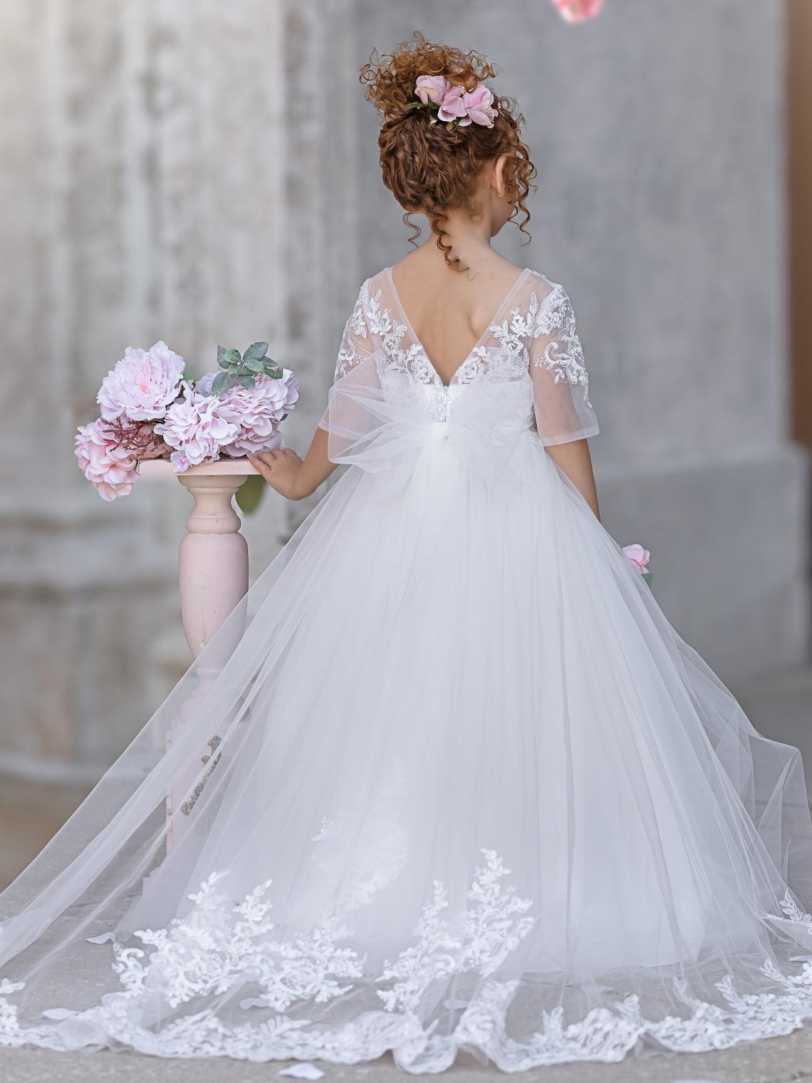 Vestido de princesa para niñas con detalles de encaje 