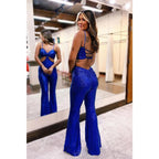 Glitzer-Jumpsuits mit herzförmigem Ausschnitt und Spaghettiträgern, Ballkleid, formelles Kleid 