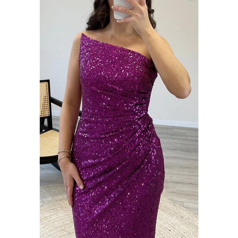 Etui-Linie/Säule Trägerlos Pailletten Falten Langes Ballkleid Abendkleid 