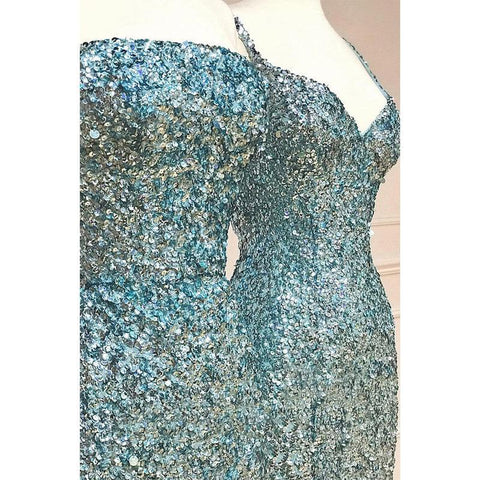 Sheath/columen Sequins Long Prom Dress with Slit