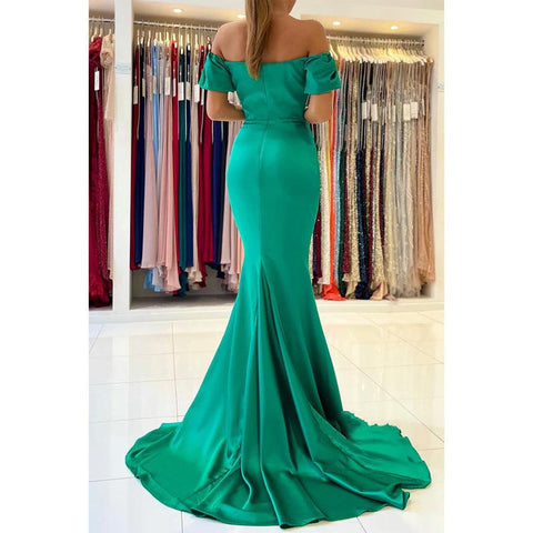 Sweetheart Pleats Short Sleeves Mermaid Prom Formal Gowns