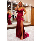 Plunging V-neck High Split Simple Prom Dress