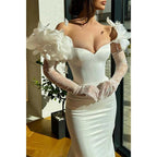 Sweetheart Long Sleeve Floral Embellished Trumpet Party Prom Evening Dress