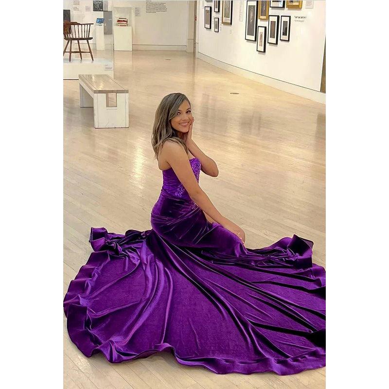 Trumpet/Mermaid Ornate V-Neck Sleeveless Side Slit Applique Evening Prom Dress