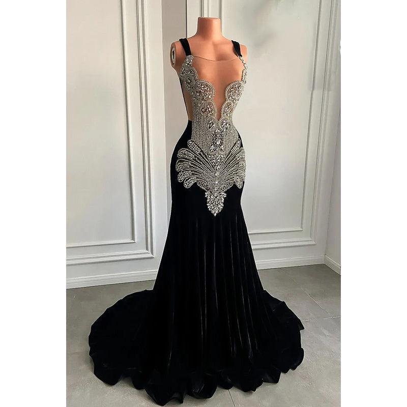 Trumpet/Mermaid Ruffles Hot V-neck Straps Rhinestones Evening Party Prom Dress